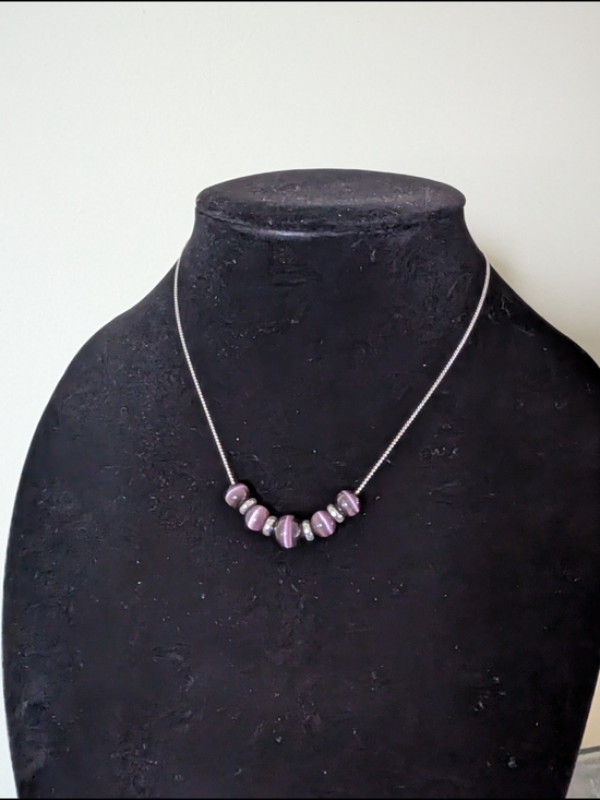 Jewelry - Purple Glass Bead Necklace on Silver Chain - Classic Women’s Jewelry